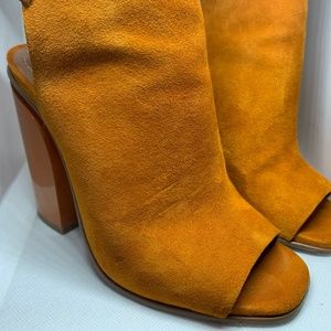 Zara Orange Chunky Heeled Boots With Peep Toe